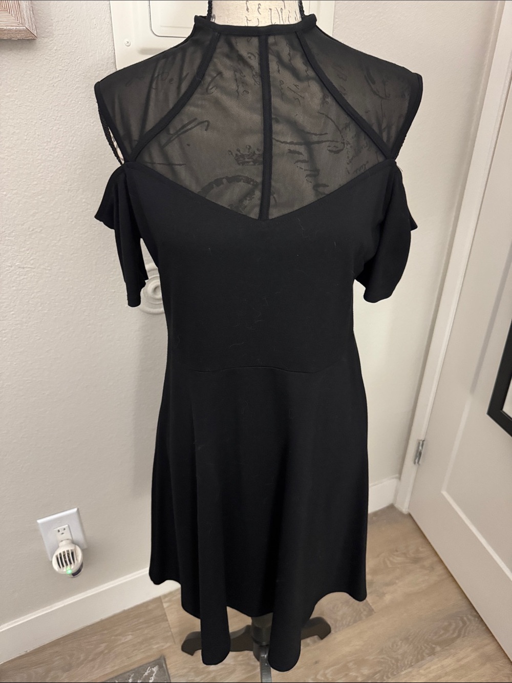 Killstar Black Cold-Shoulder Mesh Yoke Mini Dress